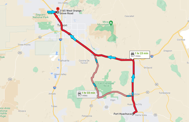 Direction from Fort Huachuca