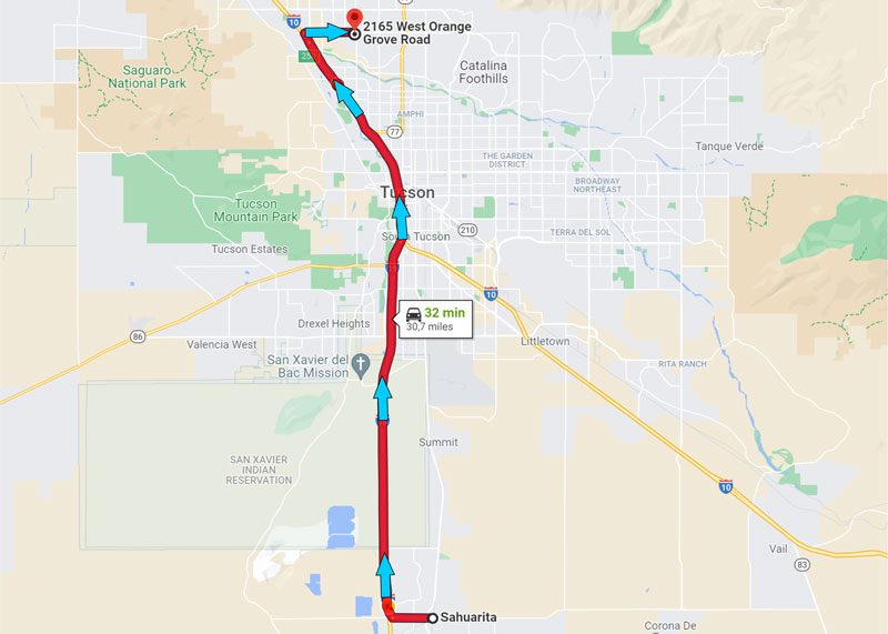 Direction from Sahuarita